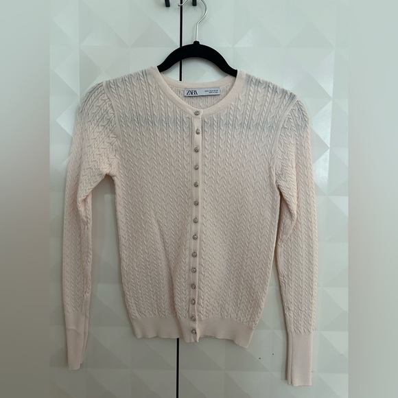 Zara cable textured cardigan bejeweled buttons jacket - Picture 6 of 6